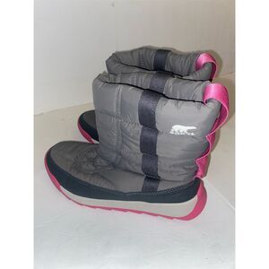 Sorel Youth Whitney II Puffy Mid Snow Boots Gray Pink Waterproof Kids